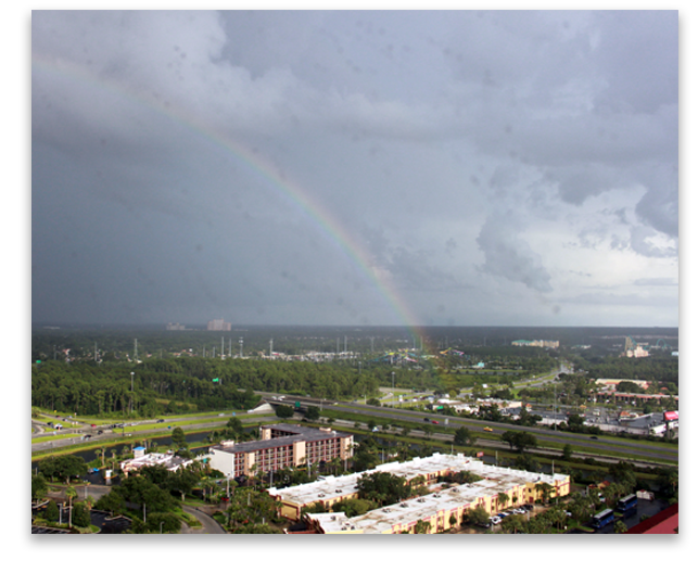 View of a rainbow over Orlando, Florida
